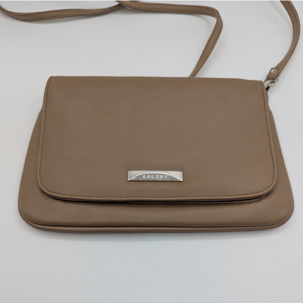Koltov Taupe Faux Leather Crossbody Bag Wallet Organizer Silver Hardware Small